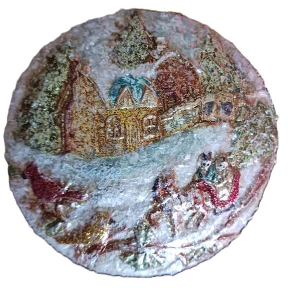 Vtg Church Ornaments, Disc, Glitter Frosted, 2 sided, set of 4 - Picture 6 of 6